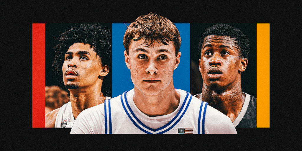 (left to right) Dylan Harper, Cooper Flagg, and VJ Edgecombe